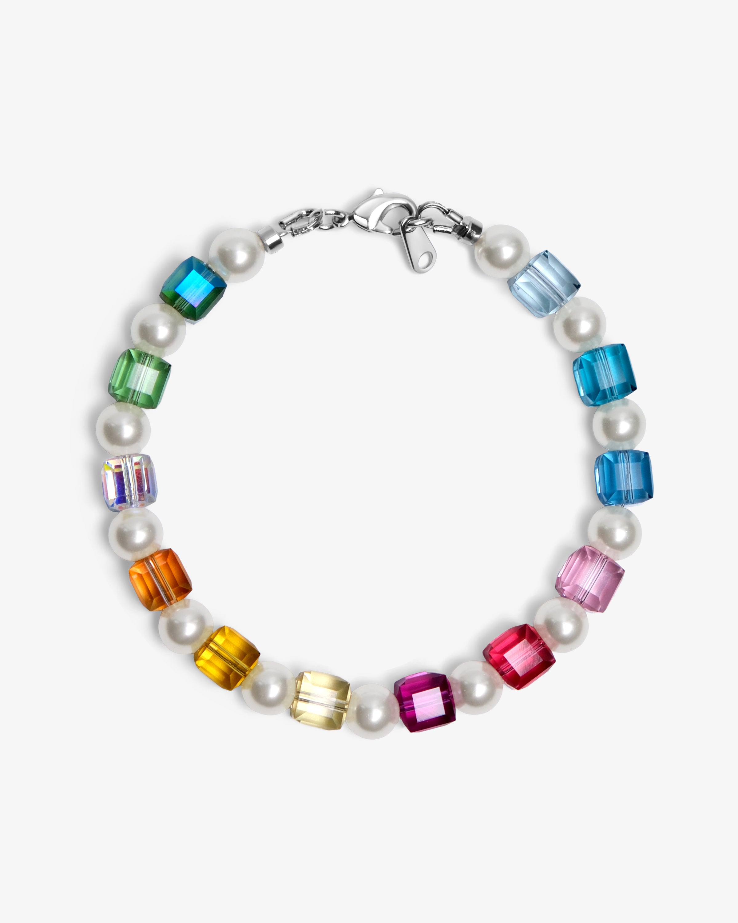 レインボー Swarovski キューブ ビーズ パール ブレスレット |手作り