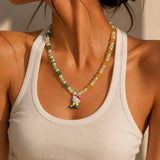 Green Fairway Crystal Charm Necklace