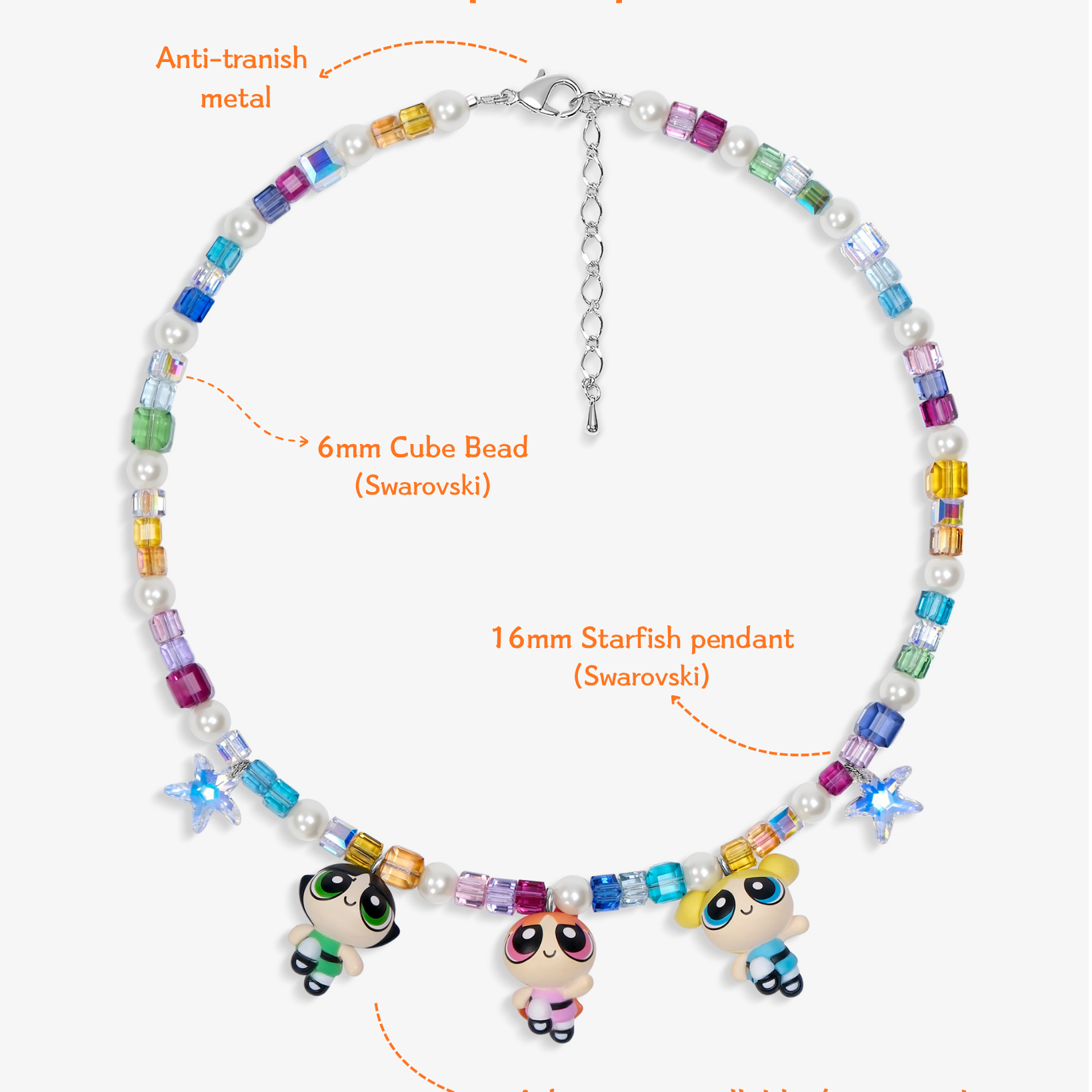 Close-up detail of Power Trio Necklace · handmade Swarovski crystal jewelry
