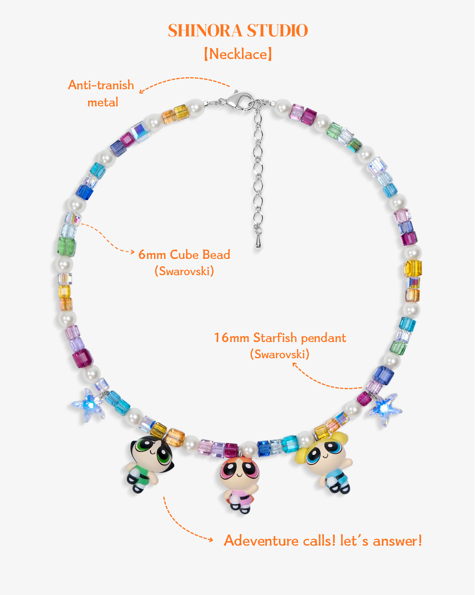 Close-up detail of Power Trio Necklace · handmade Swarovski crystal jewelry