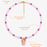 Close-up detail of Pink Pearl Cat Charm Necklace · handmade Swarovski crystal jewelry