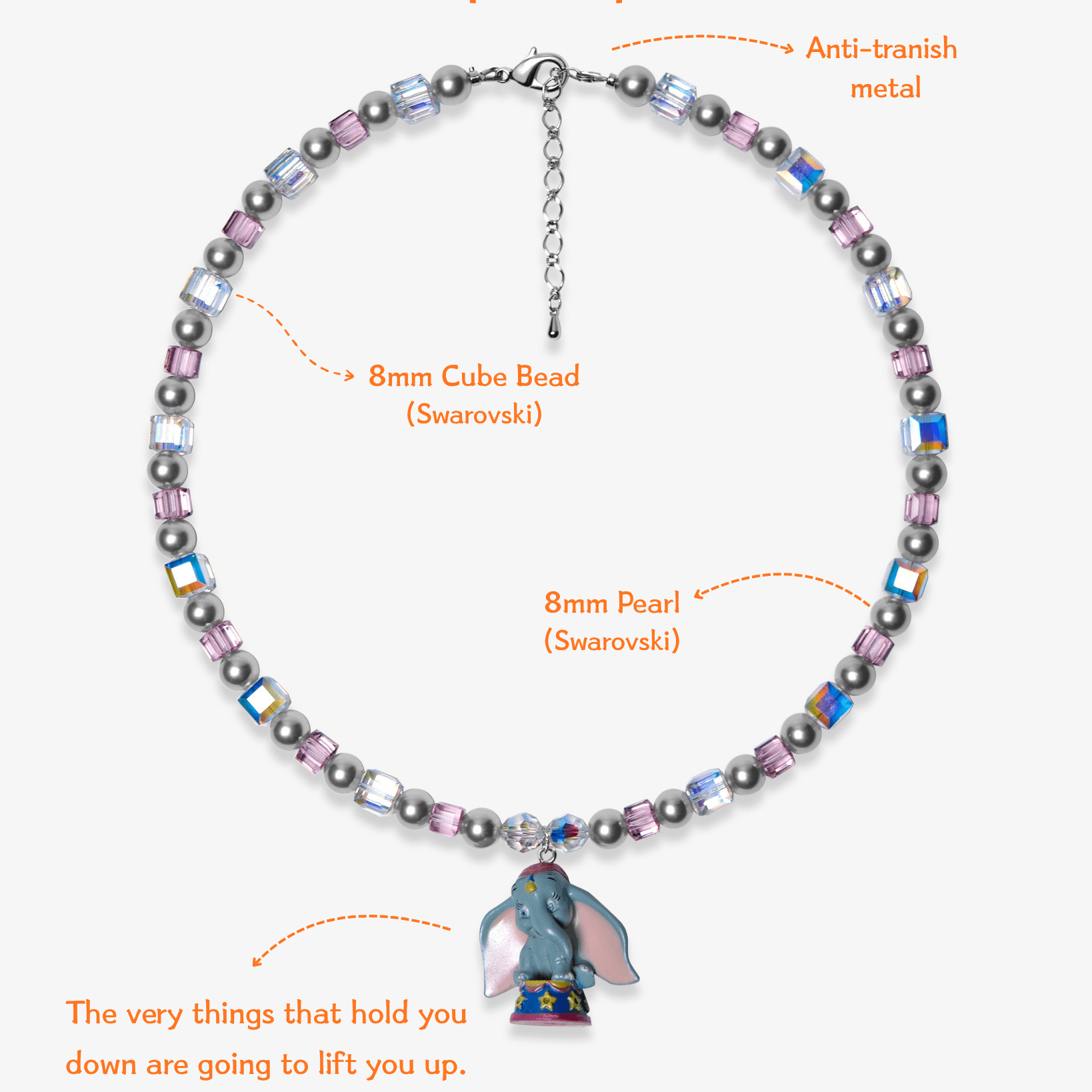 Close-up detail of Blue Elephant Charm Swarovski Necklace · handmade Swarovski crystal jewelry