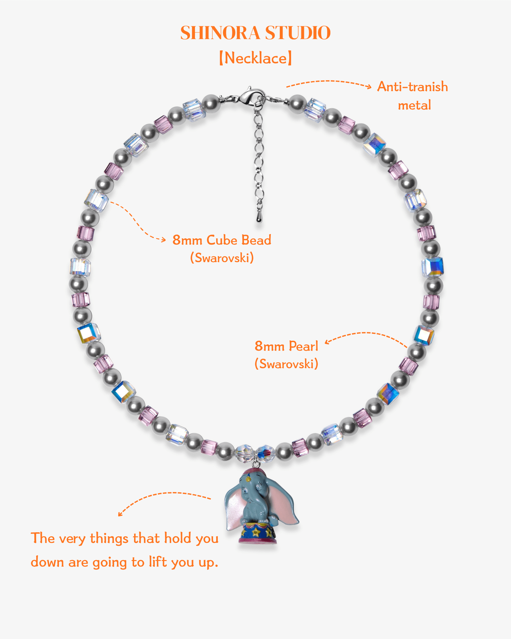 Close-up detail of Blue Elephant Charm Swarovski Necklace · handmade Swarovski crystal jewelry