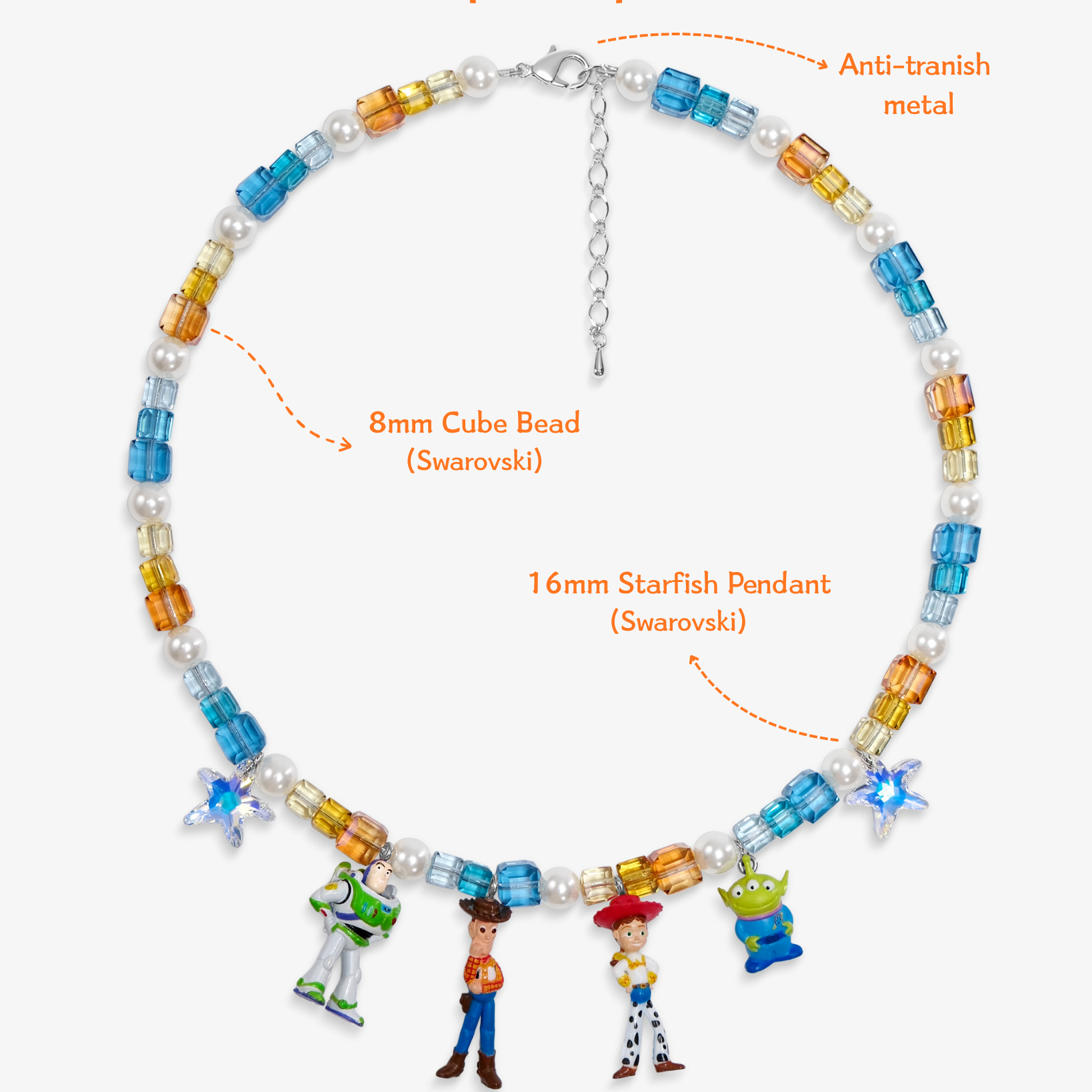 Close-up detail of Infinity Squad Charm Necklace · handmade Swarovski crystal jewelry