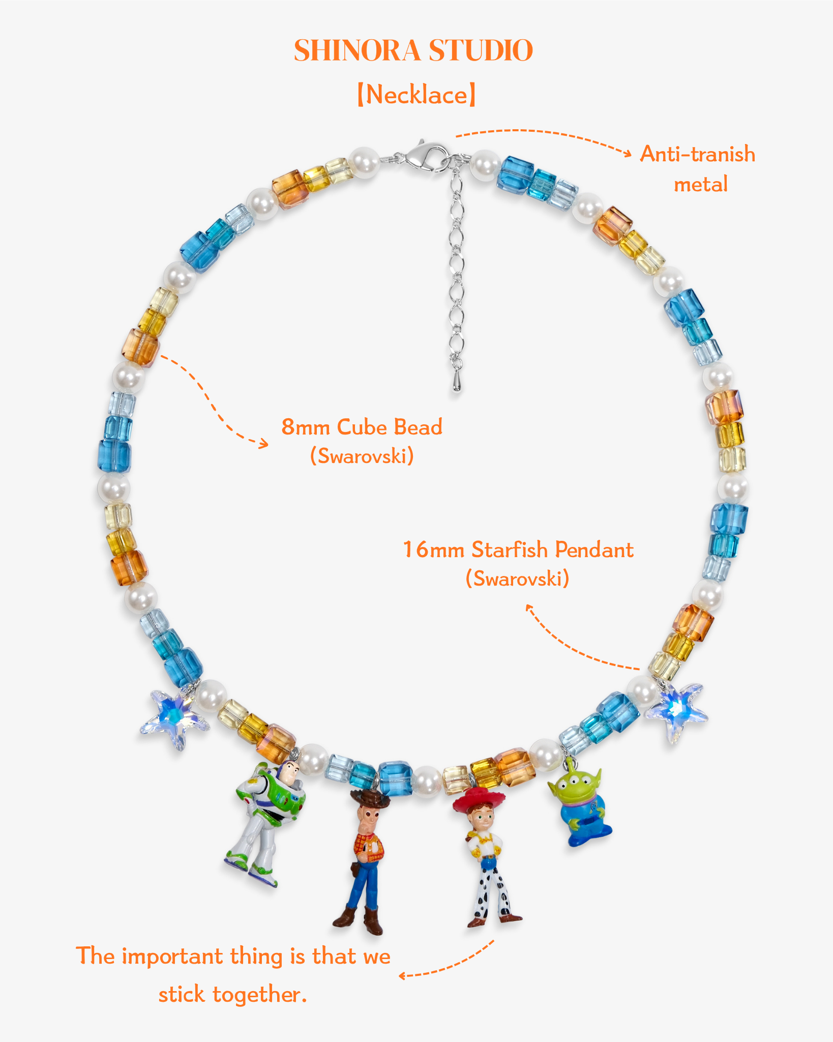 Close-up detail of Infinity Squad Charm Necklace · handmade Swarovski crystal jewelry