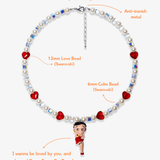 Close-up detail of Red Heart Charm Swarovski Necklace · handmade Swarovski crystal jewelry