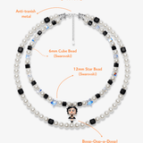 Close-up detail of Black&White Pearl Charm Necklace · handmade Swarovski crystal jewelry