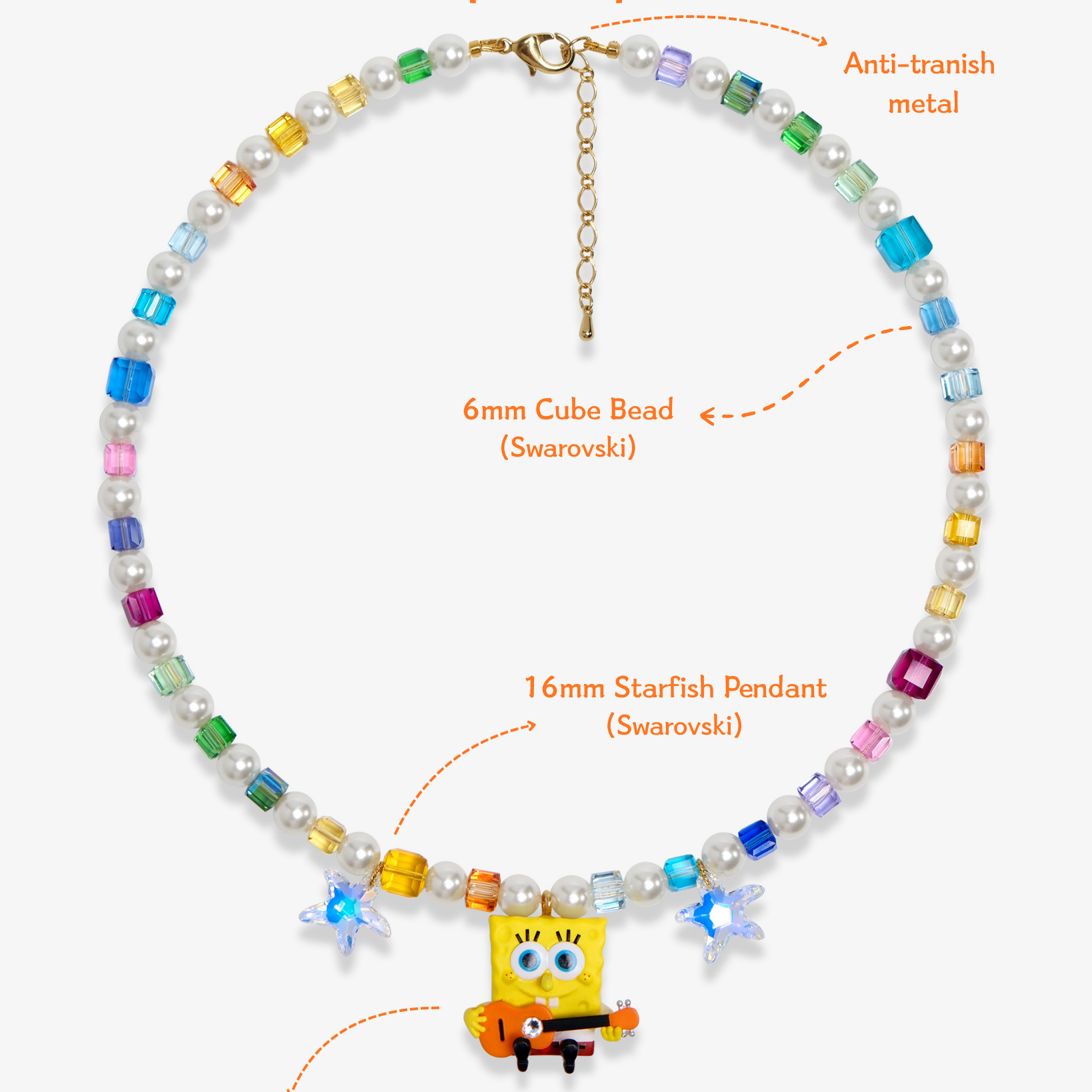 Close-up detail of Rainbow Guitar Charm Necklace · handmade Swarovski crystal jewelry