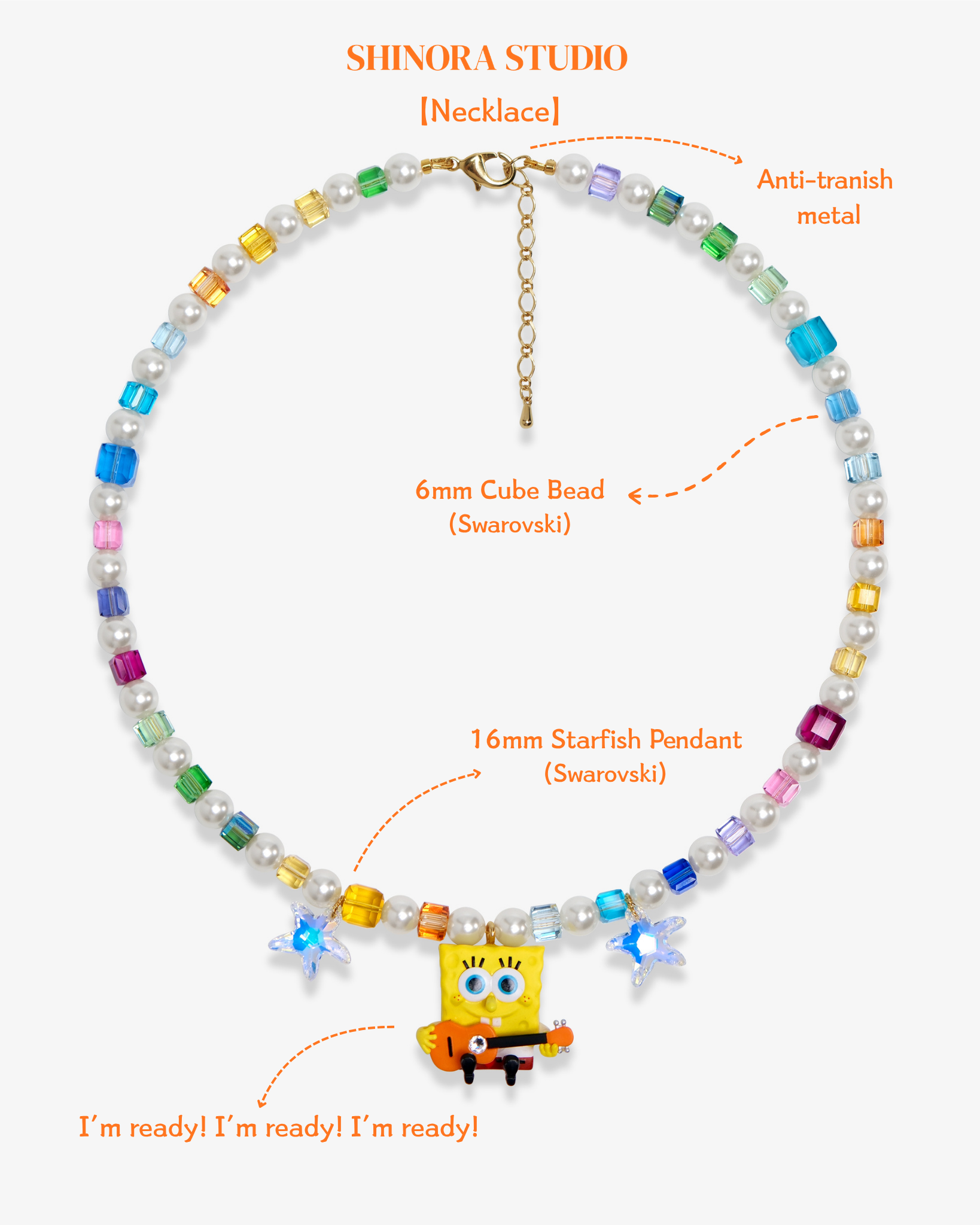 Close-up detail of Rainbow Guitar Charm Necklace · handmade Swarovski crystal jewelry
