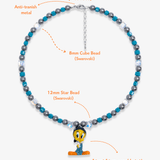 Close-up detail of Blue Crystal Pearl Charm Necklace · handmade Swarovski crystal jewelry