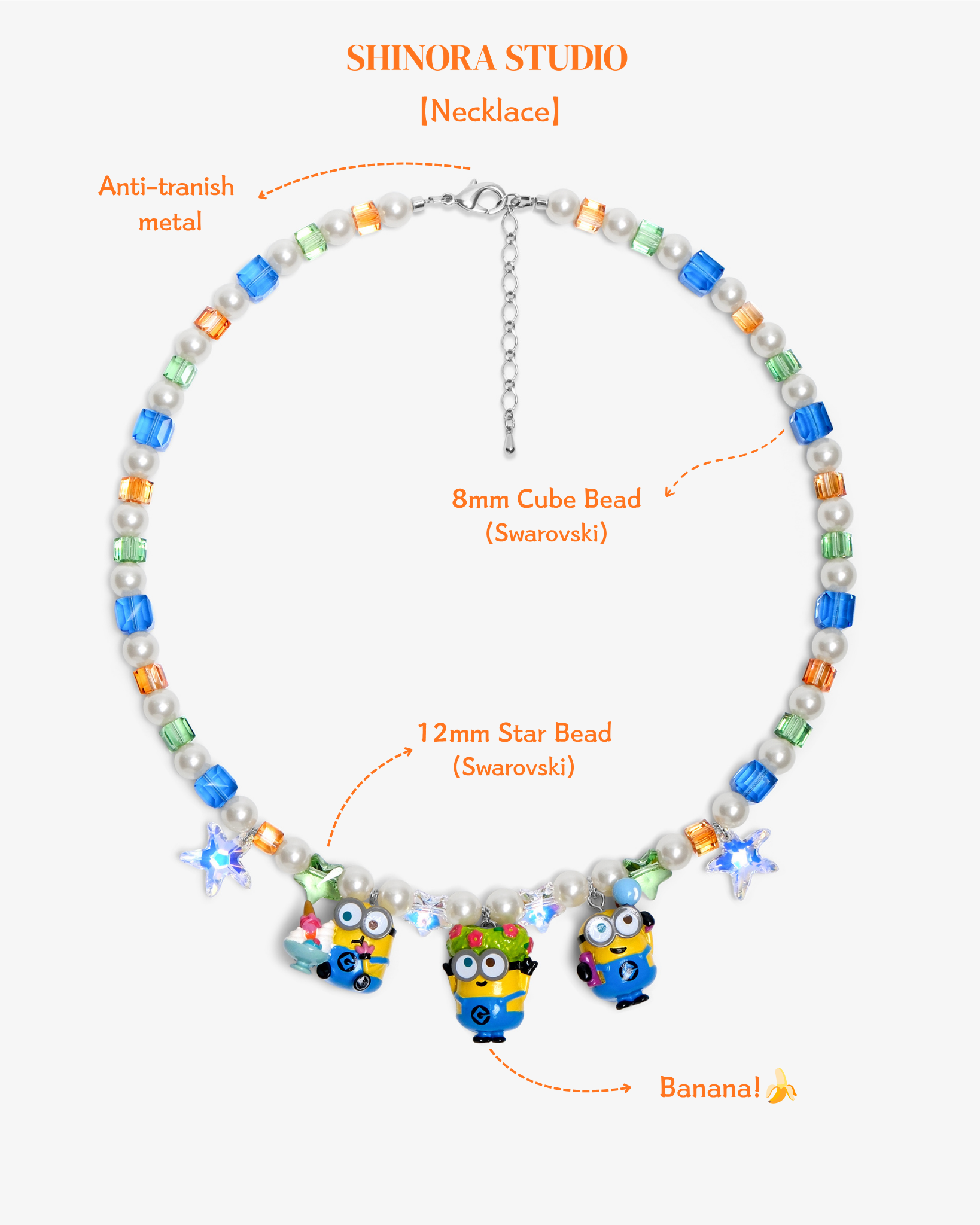 Close-up detail of Sunshine Trio Charm Necklace · handmade Swarovski crystal jewelry