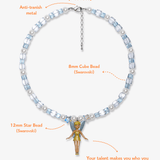 Close-up detail of Blue Fairy Charm Necklace · handmade Swarovski crystal jewelry
