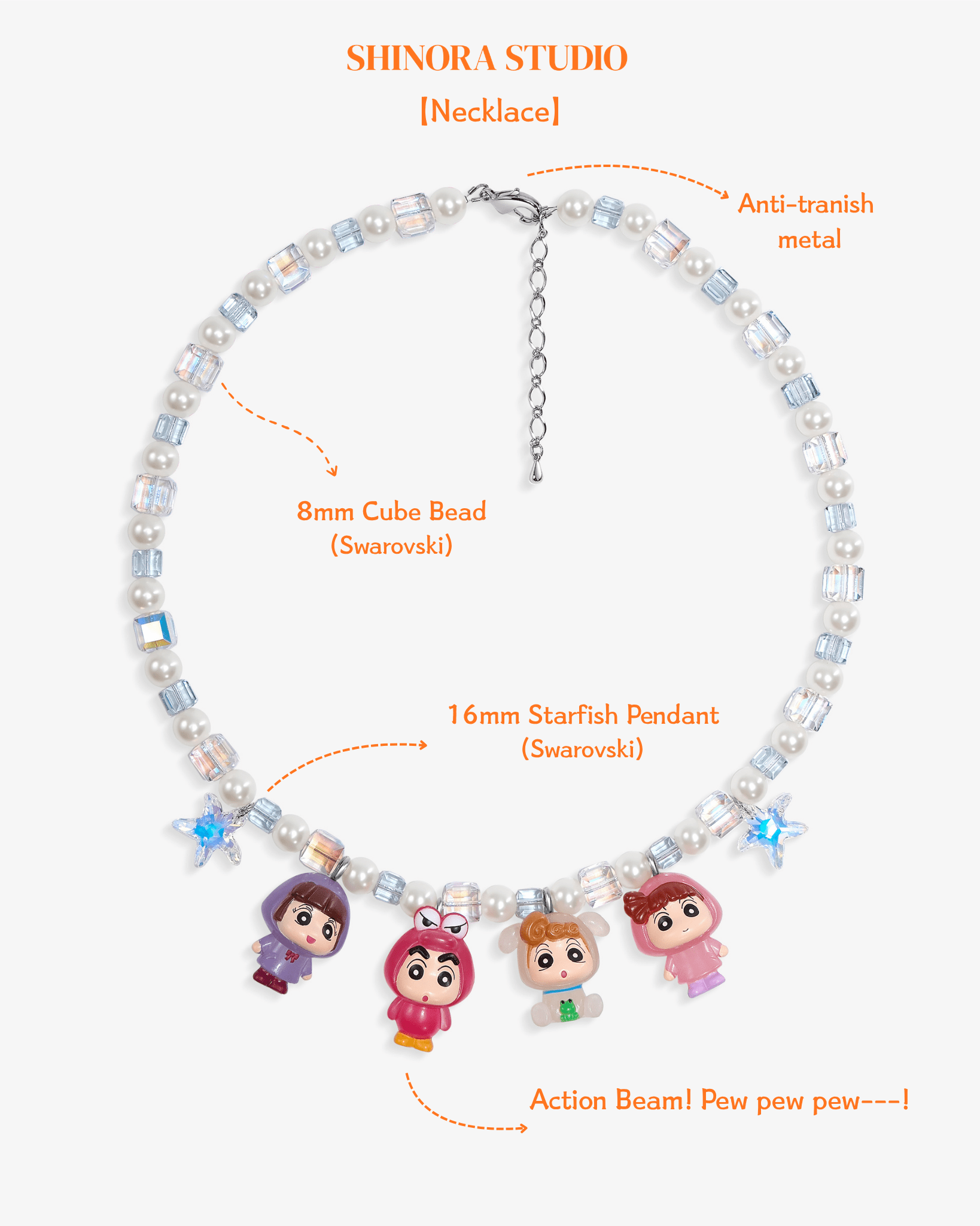 Close-up detail of Crayon Days Necklace · handmade Swarovski crystal jewelry