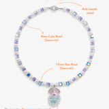 Close-up detail of Shell & Pearl Necklace · handmade Swarovski crystal jewelry