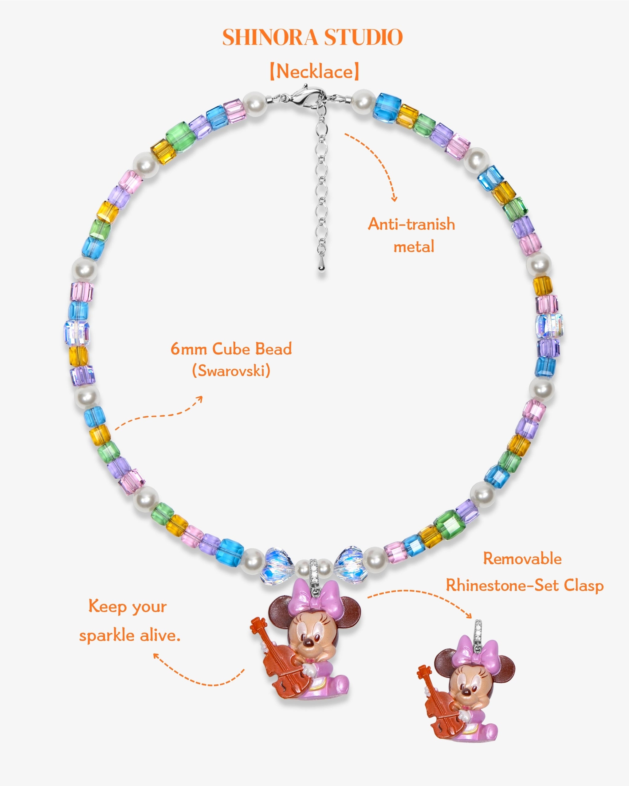 Lifestyle worn view of Rainbow Melody Charm Necklace · handmade Swarovski crystal jewelry