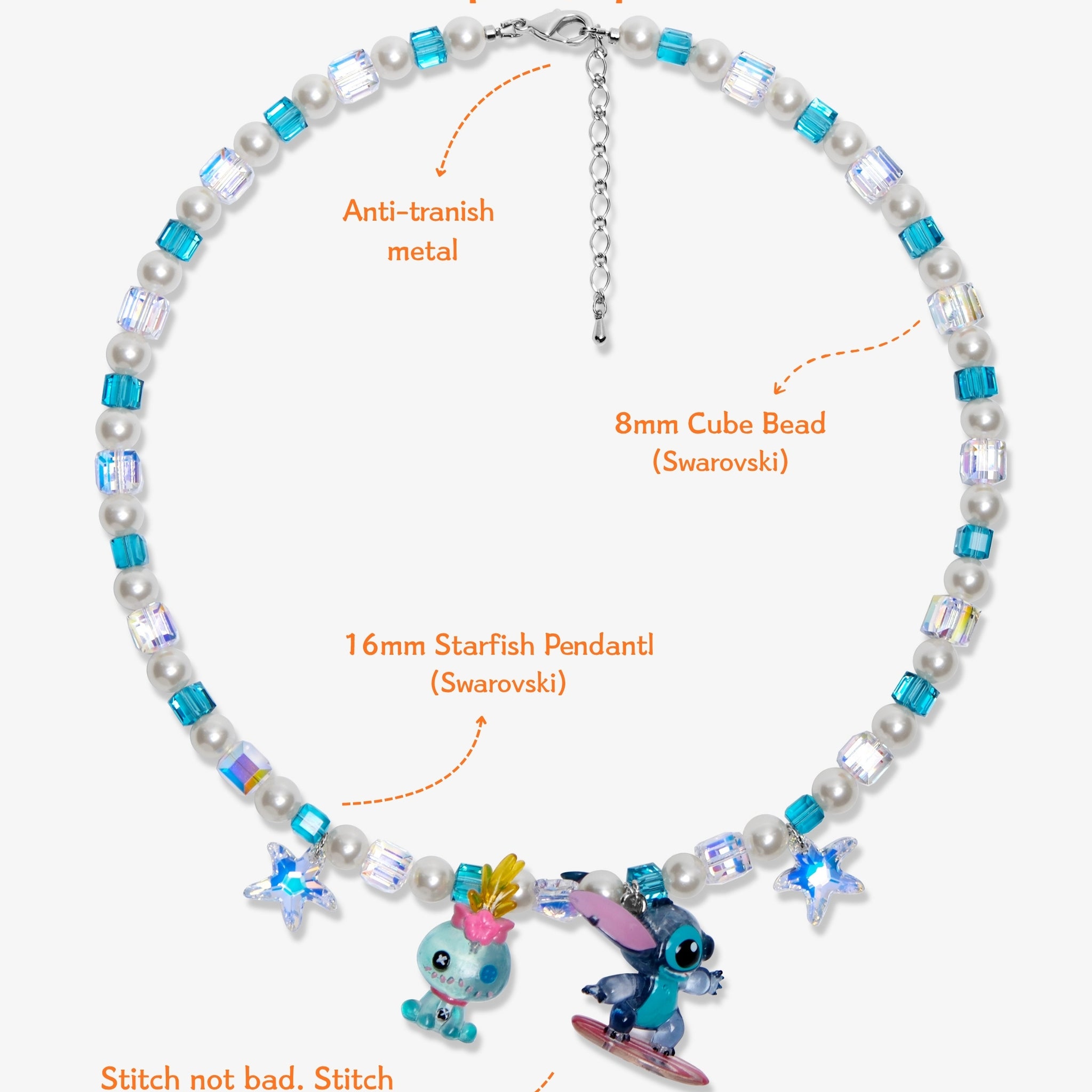 Close-up detail of Surf Blue Charm Necklace · handmade Swarovski crystal jewelry