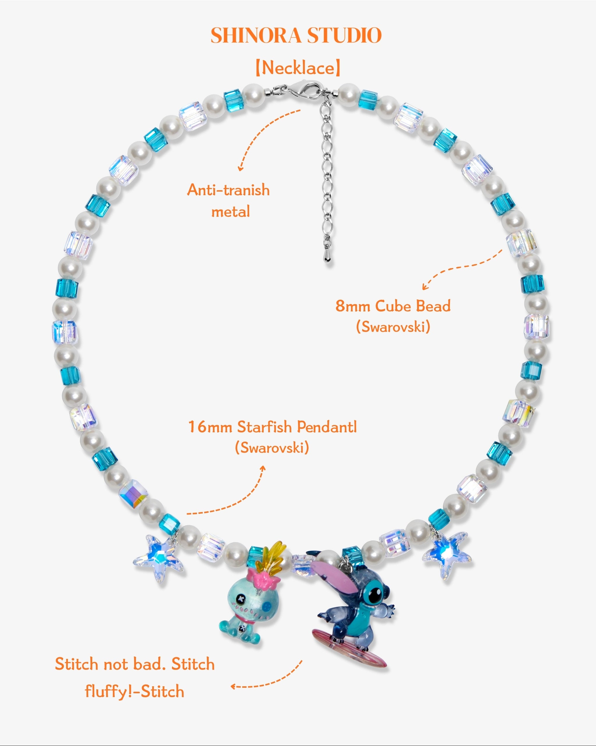 Close-up detail of Surf Blue Charm Necklace · handmade Swarovski crystal jewelry