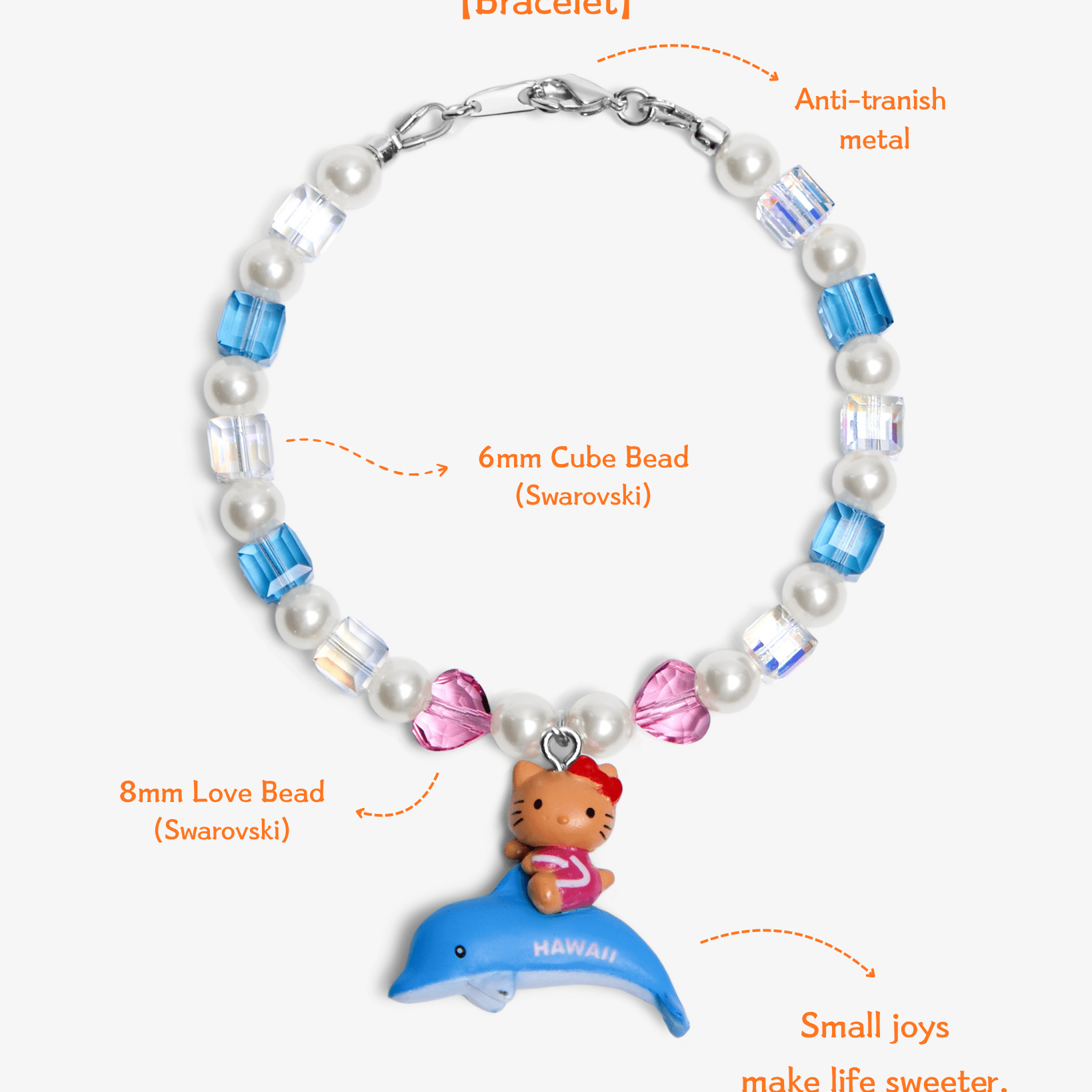 Close-up detail of Hawaii Dolphin Charm Bracelet · handmade Swarovski crystal jewelry