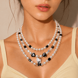 Additional product photo of Monochrome Pearl Triple Layer Necklace by Shinora Studio.