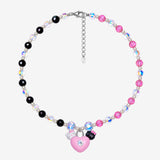 Sweet Contrast Pink Heart Lock Necklace