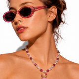 Product photo of Pink Pearl Cat Charm Necklace by Shinora Studio.
