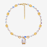 Golden Halo Crystal Cat Charm Necklace