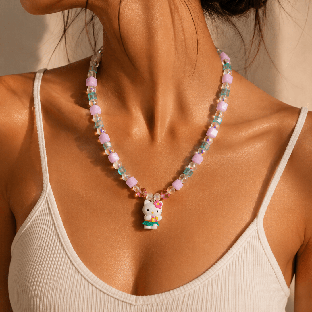 Product photo of Lilac Bloom Crystal Charm Necklace by Shinora Studio.