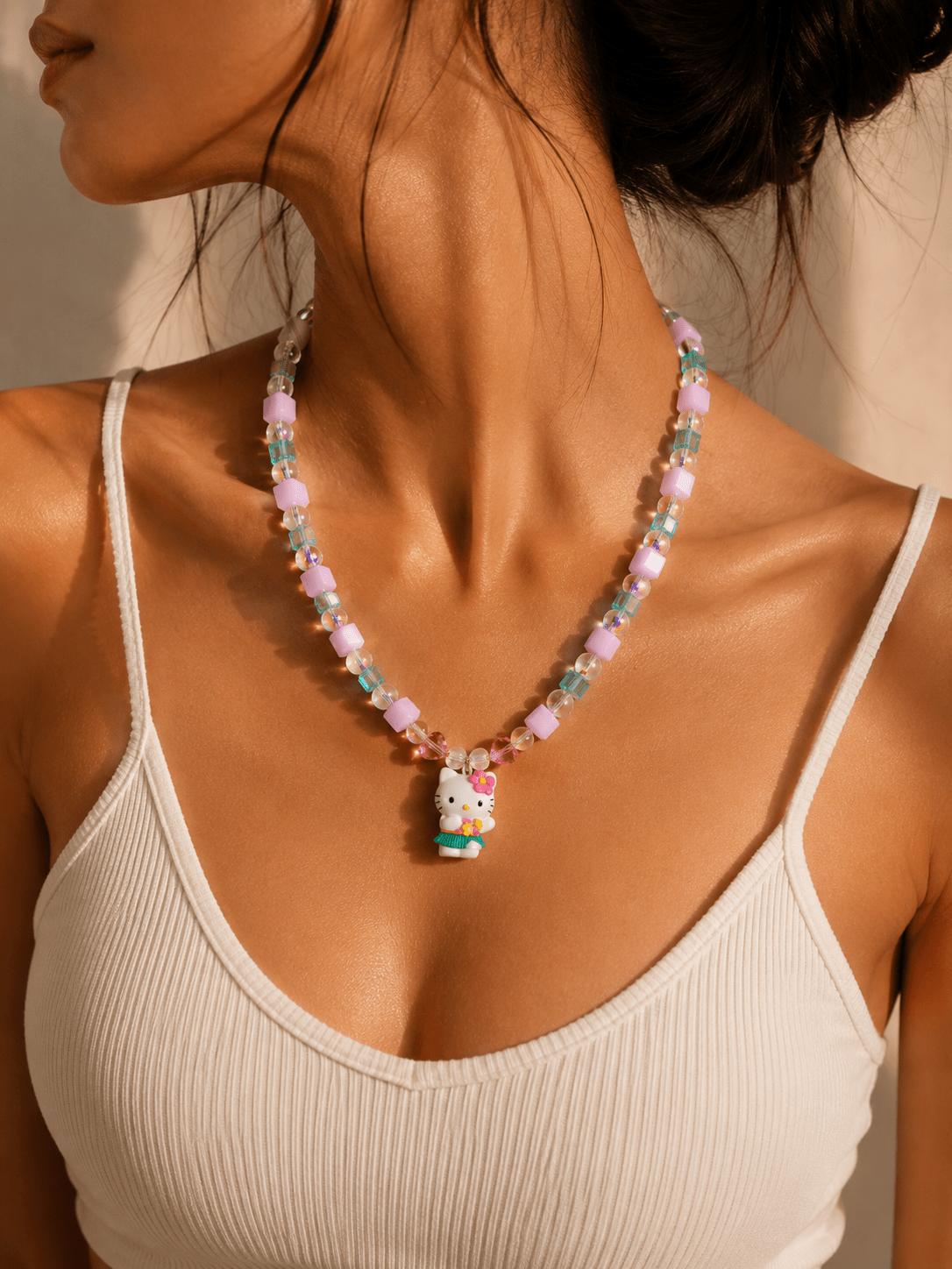 Product photo of Lilac Bloom Crystal Charm Necklace by Shinora Studio.