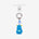 Blue horned monster phone charm with blue crystal accents and silver-tone attachment hardware, shown on white.