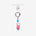 Detachable phone charm with a pink hooded figure, a turquoise bead, pink crystal accent and a silver-tone ring.
