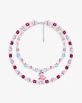 Handmade pink Swarovski crystal and pearl double-layer charm necklace with vintage pendant - flat lay
