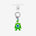 Lime green one-eyed monster phone charm with a green crystal star and silver-tone attachment hardware on white.