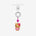 Flower-topped cat phone charm in a pink outfit, with pink crystal accents and silver-tone attachment hardware on white.
