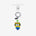 Yellow goggle-eyed character phone charm wearing a floral crown, with a green crystal accent and silver attachment ring.