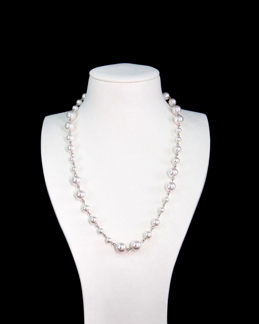 Swarovski pearl necklace with alternating pearl sizes and silver links - handmade pearl jewelry