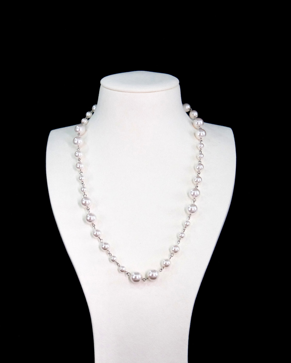 Swarovski pearl necklace with alternating pearl sizes and silver links - handmade pearl jewelry
