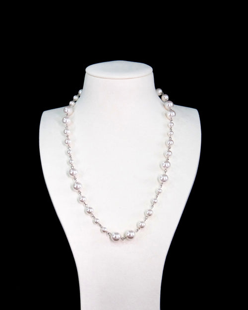 Swarovski pearl necklace with alternating pearl sizes and silver links - handmade pearl jewelry