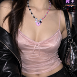 Sweet Contrast Pink Heart Lock Necklace