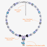 Close-up detail of Lavender & Blue Duck Charm Necklace · handmade Swarovski crystal jewelry