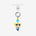 Detachable phone charm with a blue cartoon girl figure, yellow and turquoise crystals and a silver-tone ring.