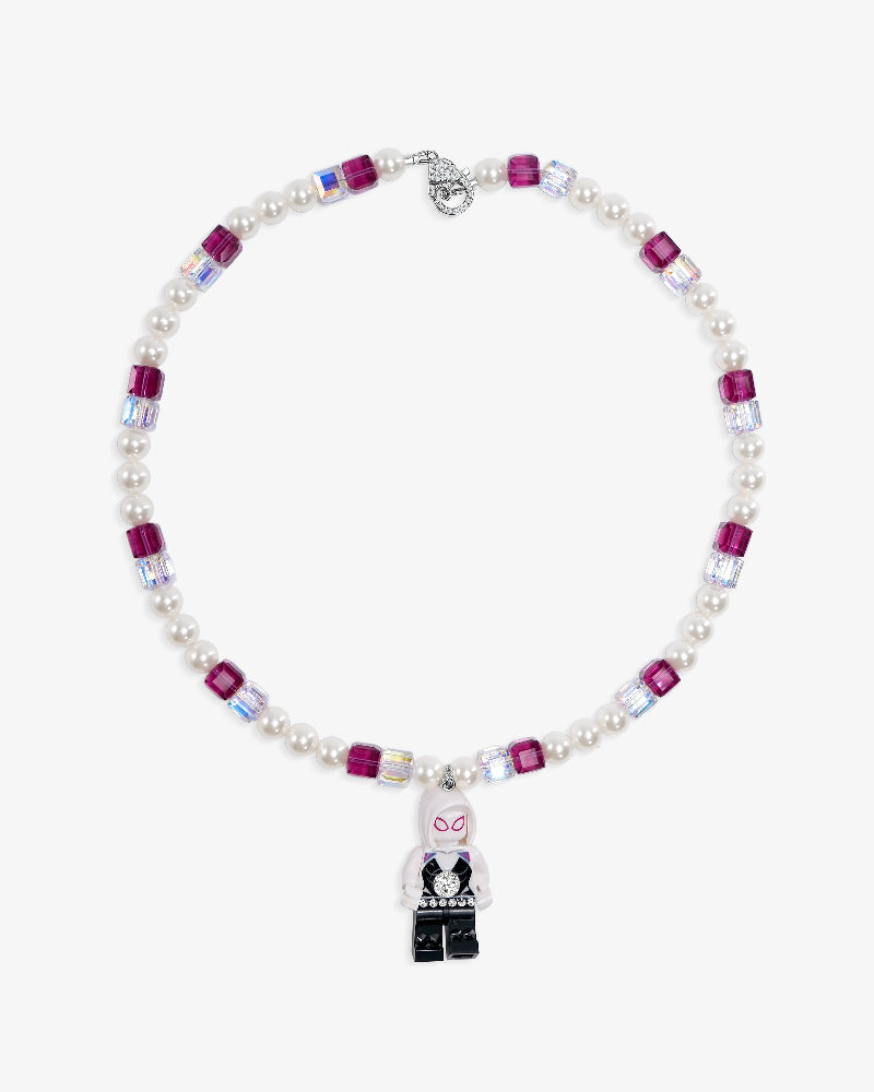 Handmade pastel Swarovski crystal and pearl charm necklace with vintage pendant - flat lay