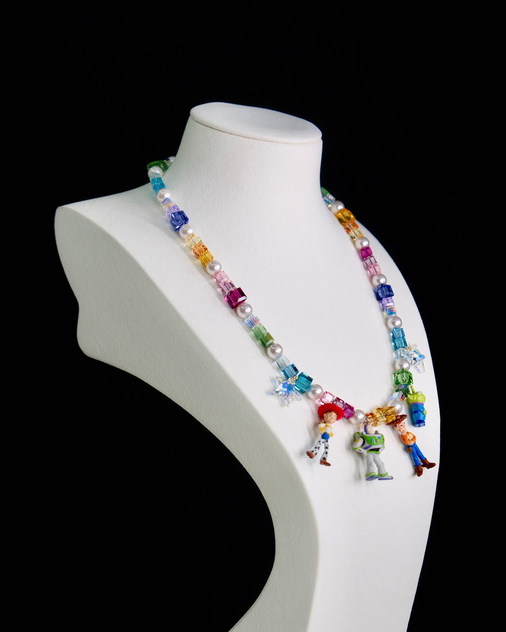 Four vintage charm pendants on handmade rainbow Swarovski crystal necklace - unique gift for her