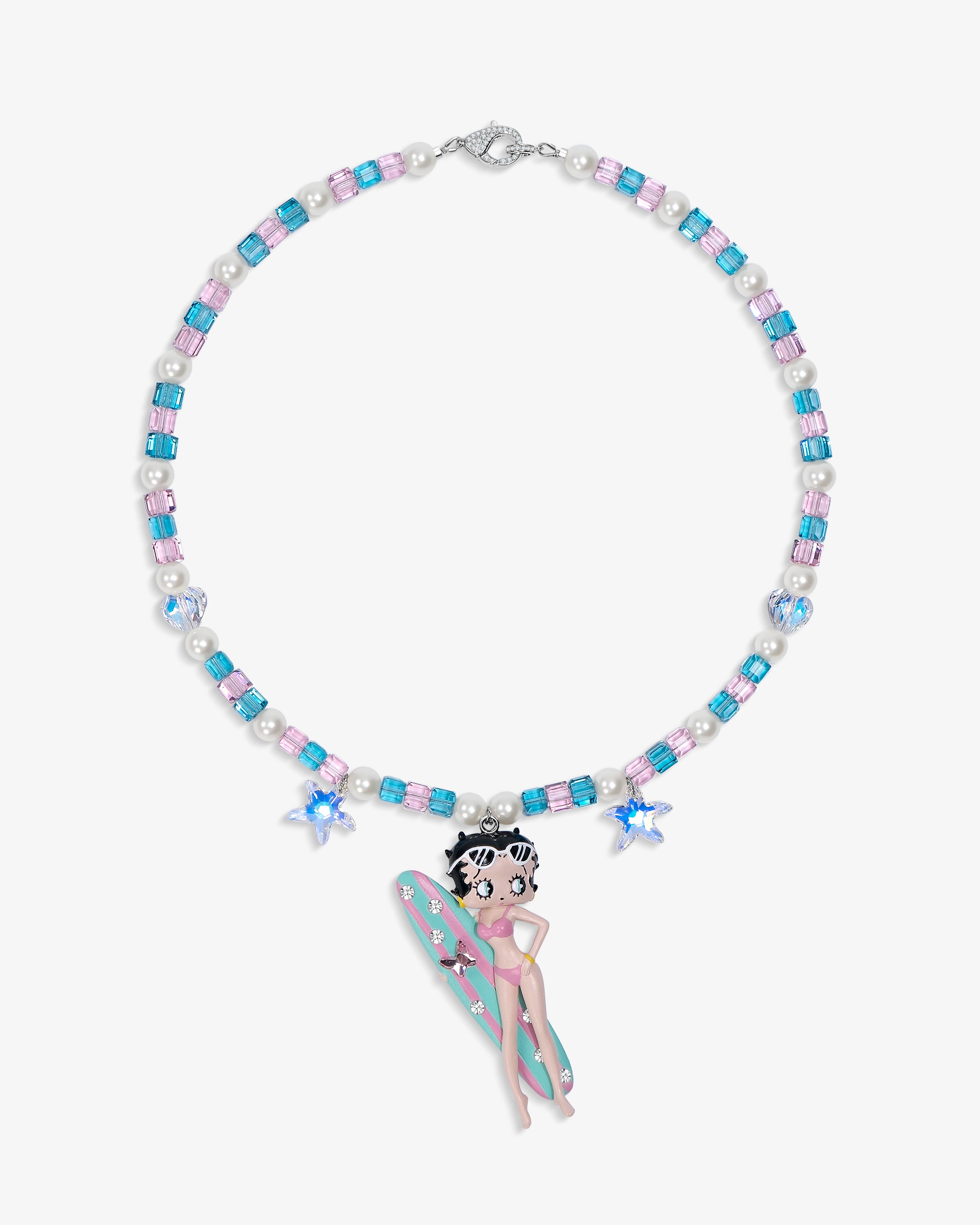 Pink Star Surf Vintage Charm Swarovski Necklace