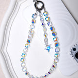 Aurora Borealis Swarovski crystal phone chain with a star charm and silver-tone phone tab