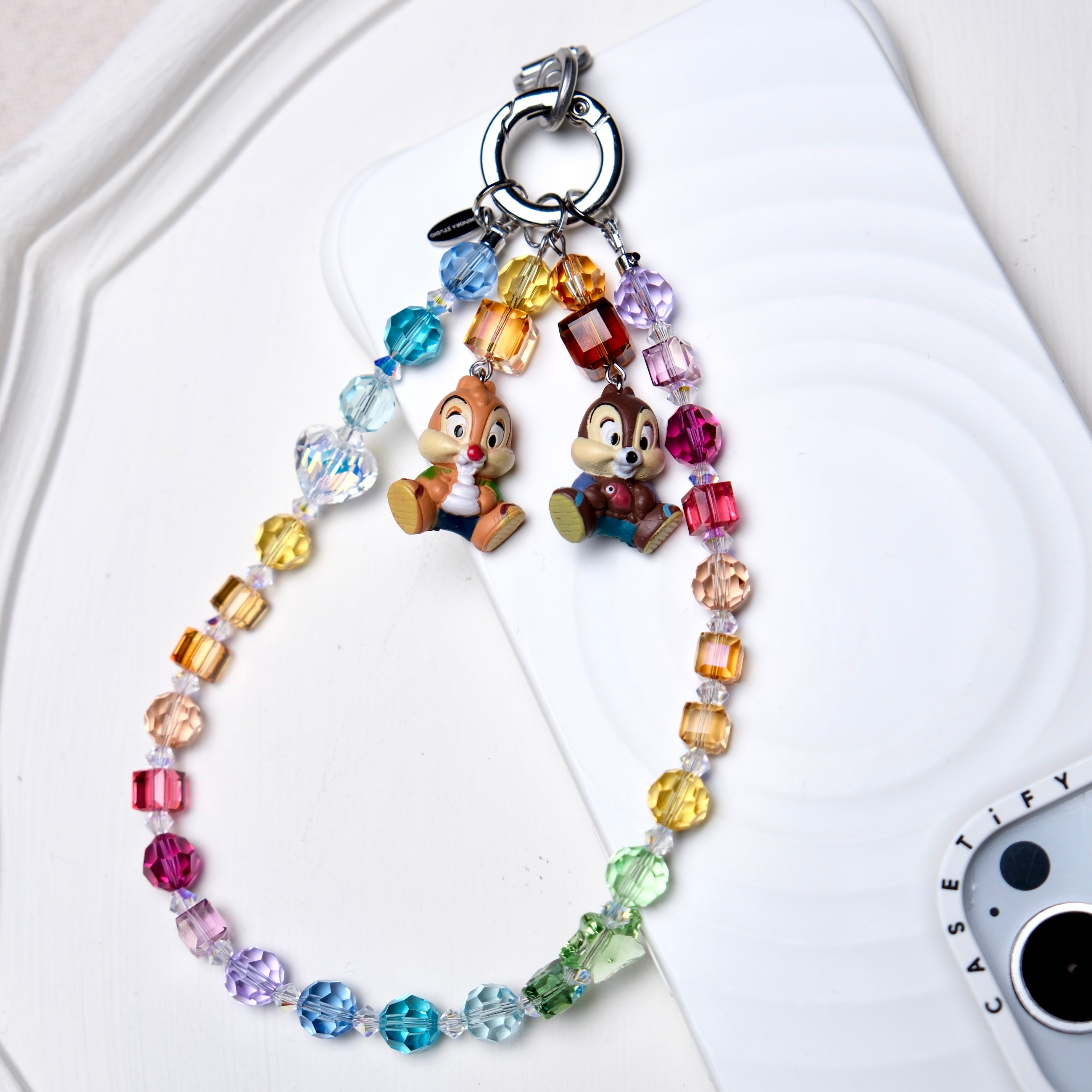 Side profile view of Rainbow Swarovski Crystal Phone Chain · handmade Swarovski crystal jewelry