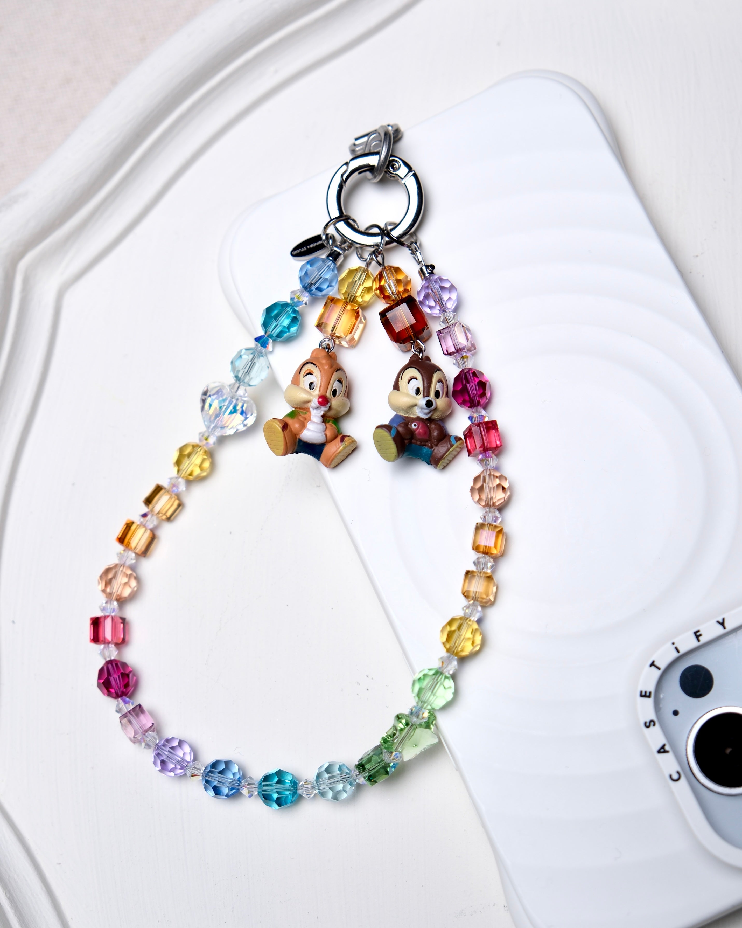 Side profile view of Rainbow Swarovski Crystal Phone Chain · handmade Swarovski crystal jewelry