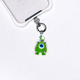 Lime one-eye vintage phone charm with a pale green Swarovski crystal star and silver-tone hardware