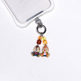 Autumn woodland duo vintage phone charm with amber Swarovski crystal accents and silver-tone hardware