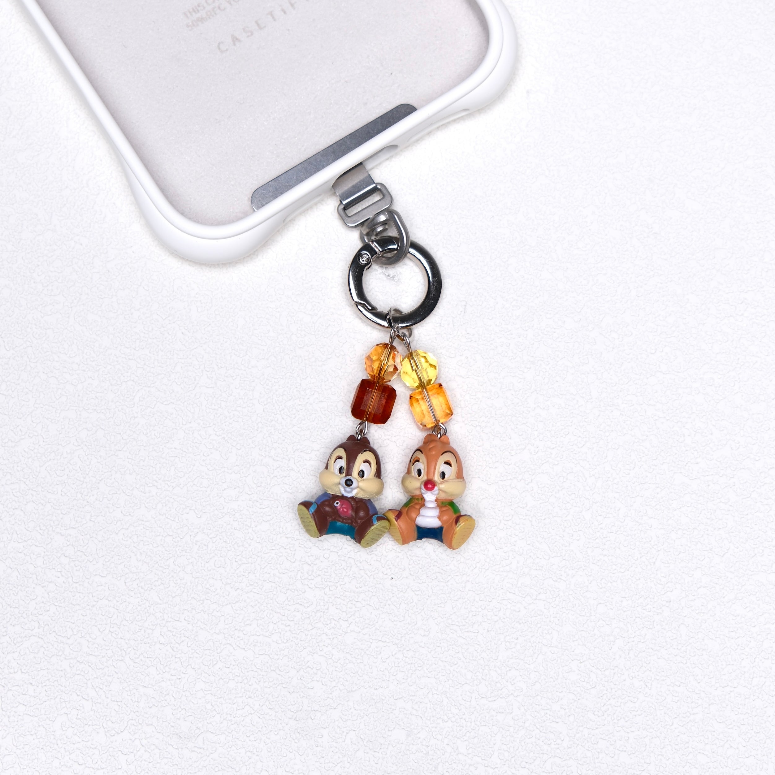 Autumn woodland duo vintage phone charm with amber Swarovski crystal accents and silver-tone hardware