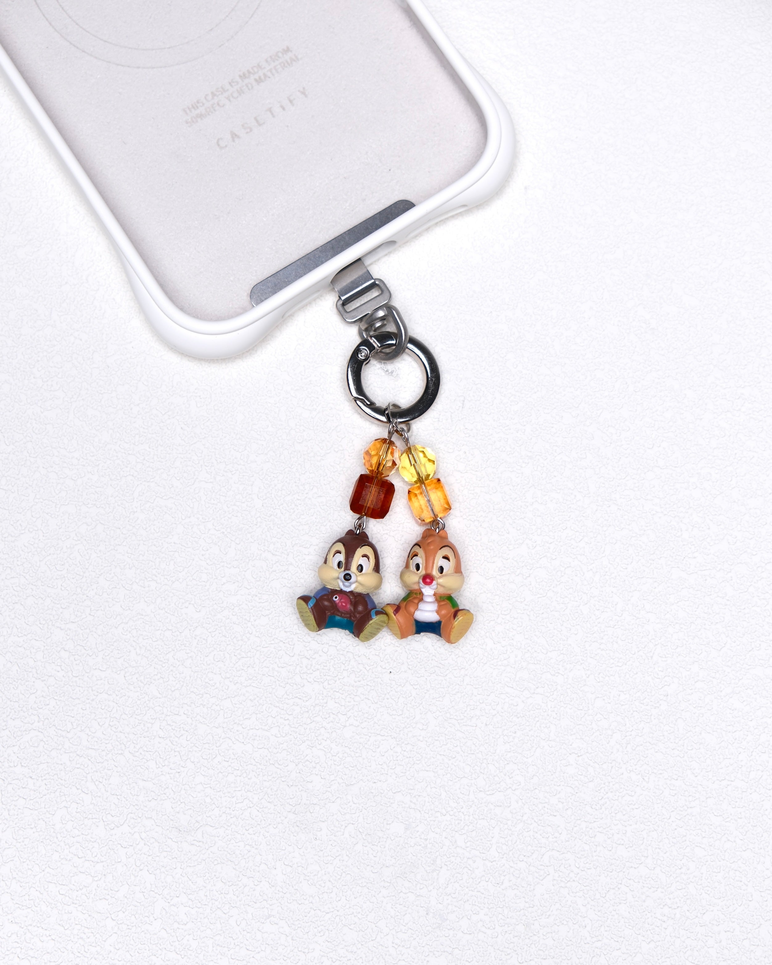 Autumn woodland duo vintage phone charm with amber Swarovski crystal accents and silver-tone hardware